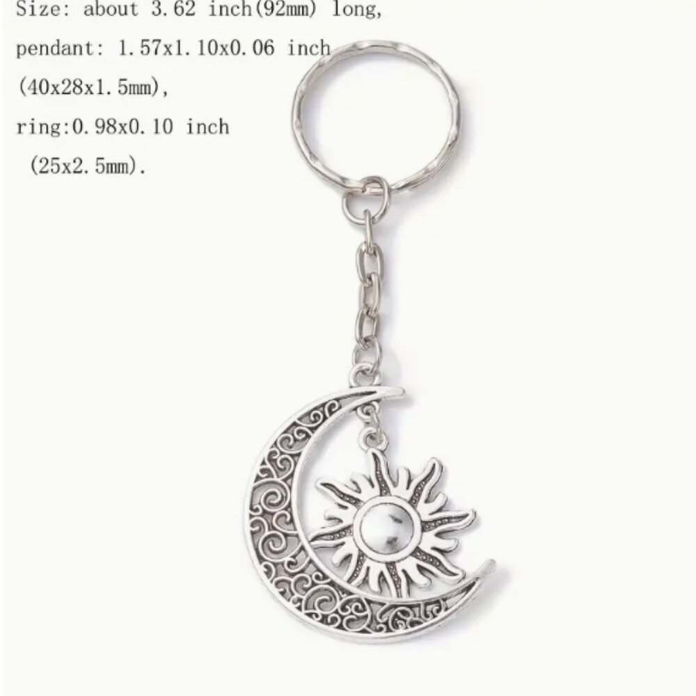 Alloy Keychain, With Iron Split Key Rings, Moon & Sun - Picture 3 of 3